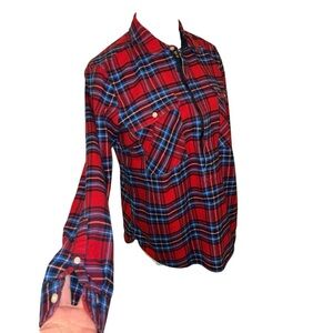 j. crew mercantile 100% cotton 1/2 zip plaid flannel popover women’s size small
